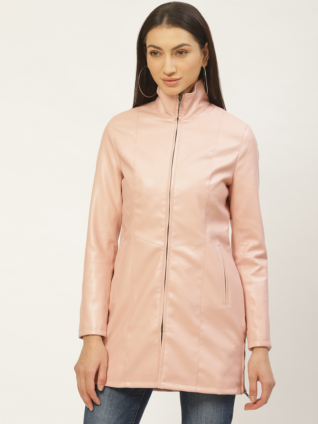 Leather Retail Women Peach-Coloured Solid Lightweight Longline Tailored Jacket