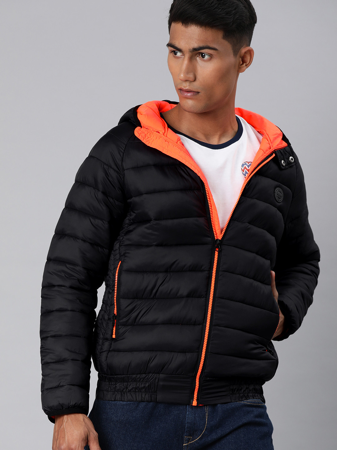U.S. Polo Assn. Men Black Solid Puffer Jacket