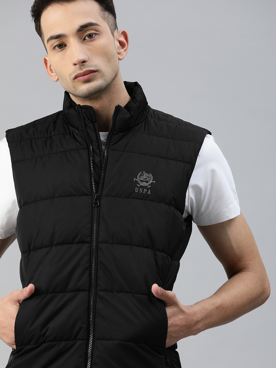 Buy U.S. Polo Assn. Men Black Solid A20 Sleeveless Puffer Jacket Jackets for Men 12635762 Myntra