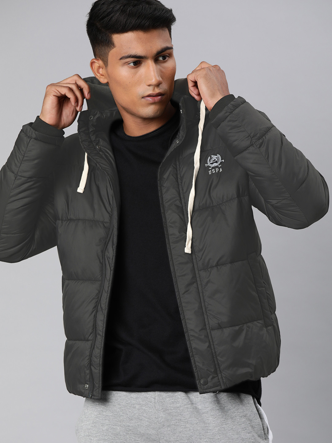 U.S. Polo Assn. Men Black Solid Padded Jacket