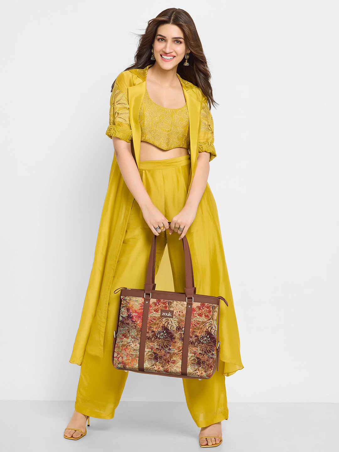 ZOUK Red & Yellow Printed Vegan Leather Sustainable Laptop Tote Bag