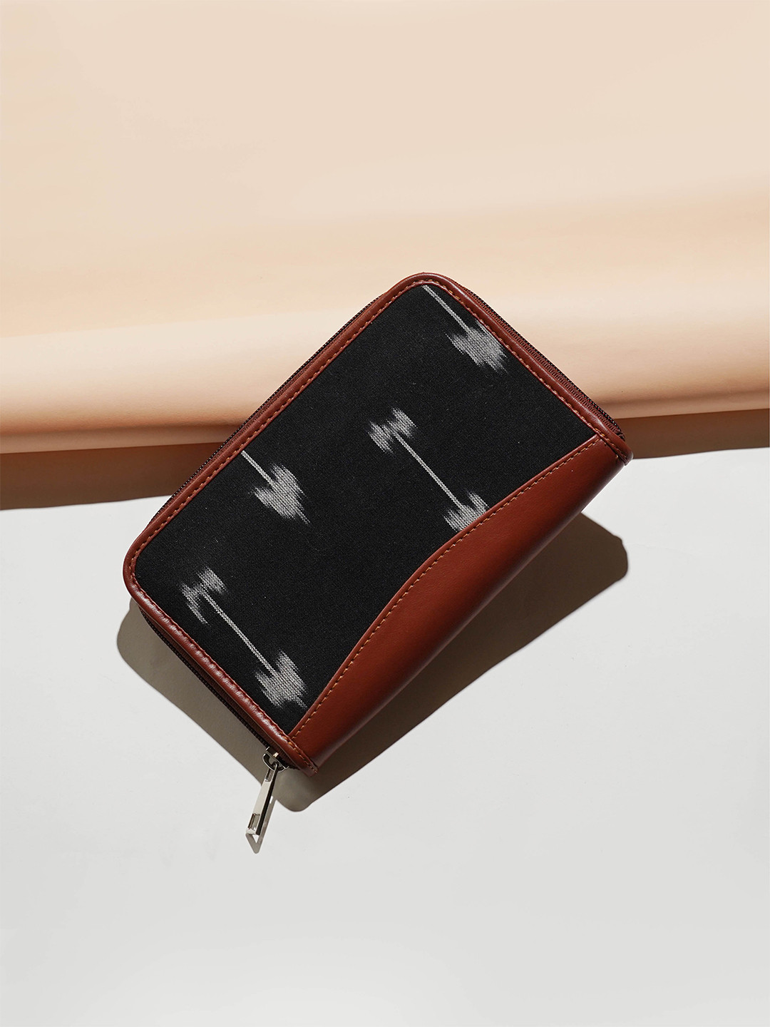 ZOUK Women Black & White Printed Vegan Leather Zip Around Wallet