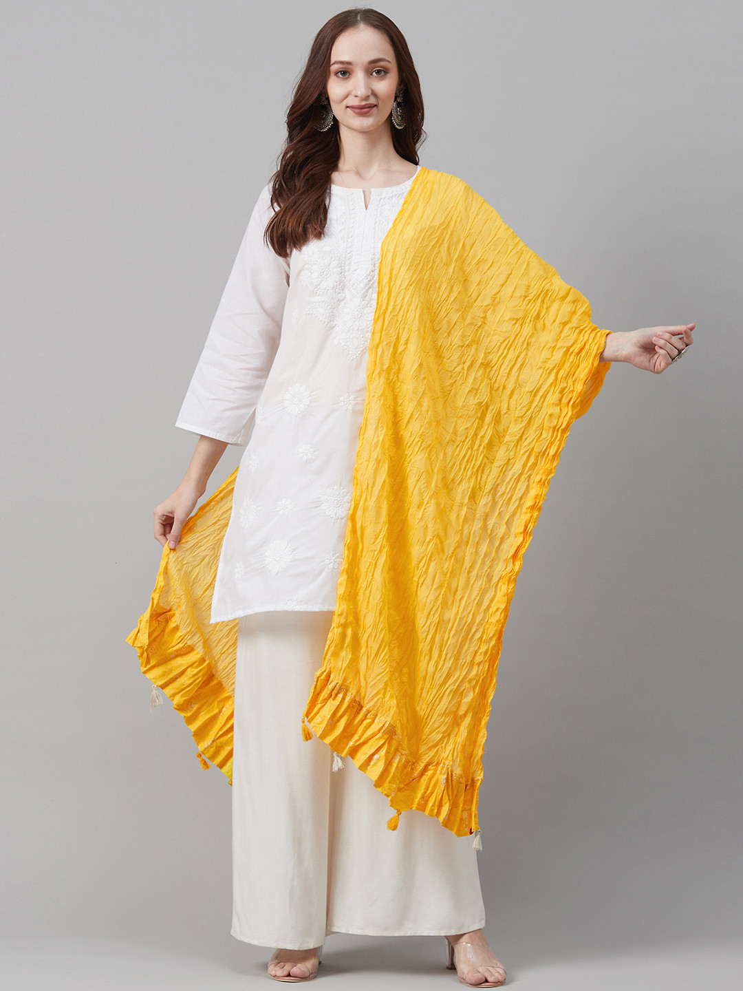Biba Mustard Yellow Crinkled Solid Dupatta
