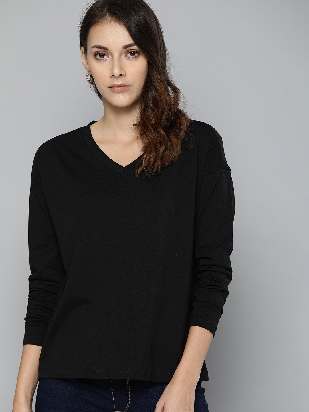 Chemistry Women Black Drop Shoulder T-shirt