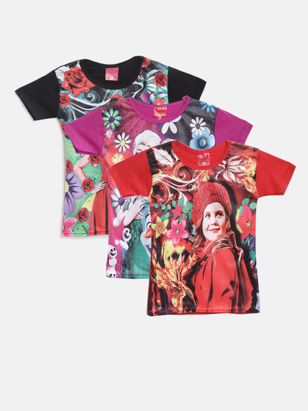 MANZON Girls Pack of 3 Digital Print Pure Cotton T-shirts