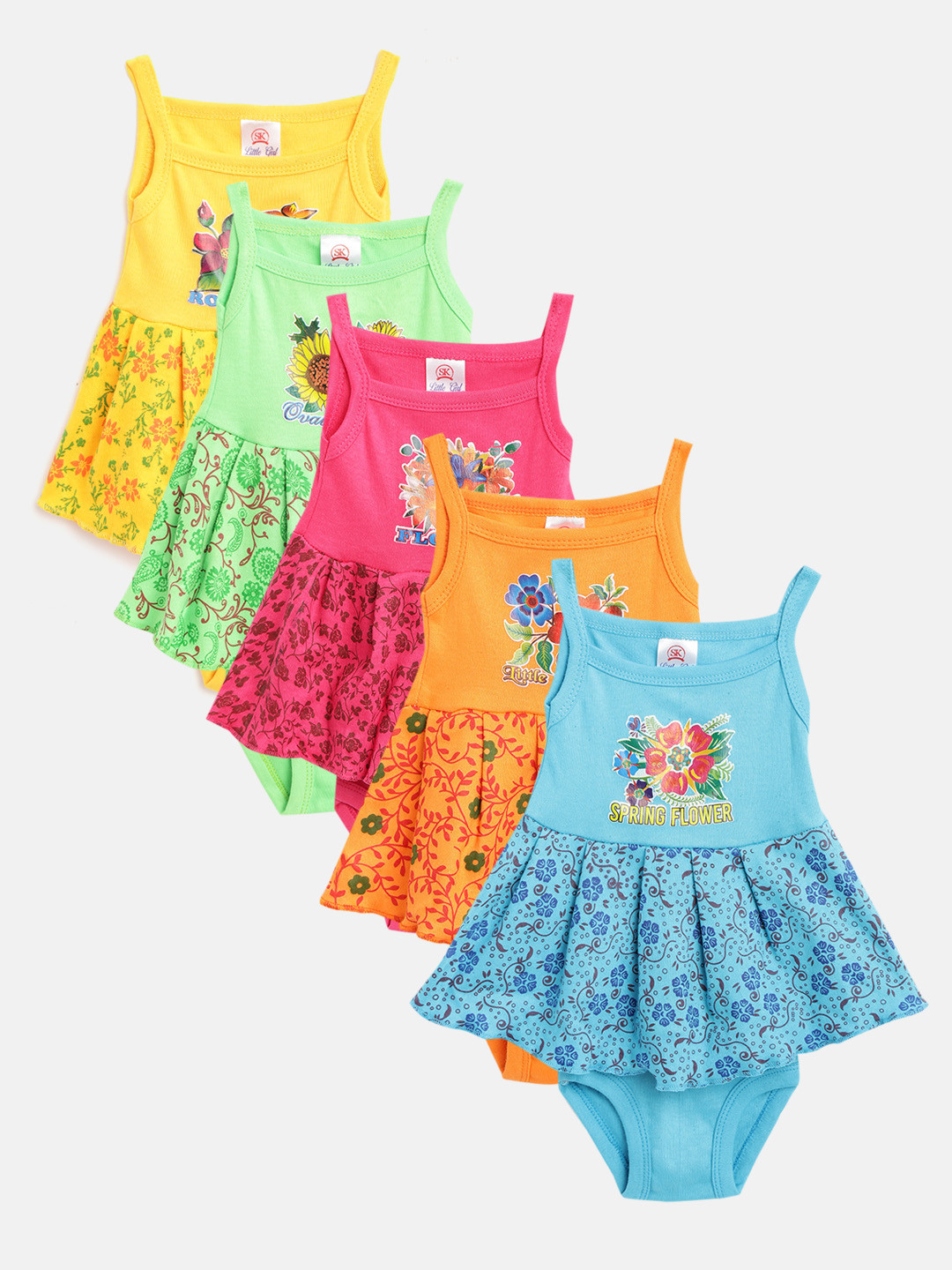 MANZON Girls Pack of 5 Floral Print Fit & Flare Dresses with Briefs