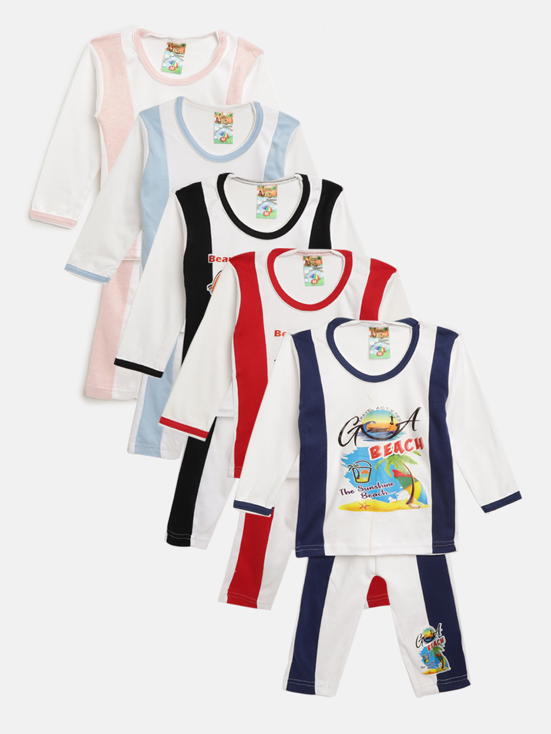 MANZON Kids Pack of 5 Tropical Print T-shirts with Pyjamas