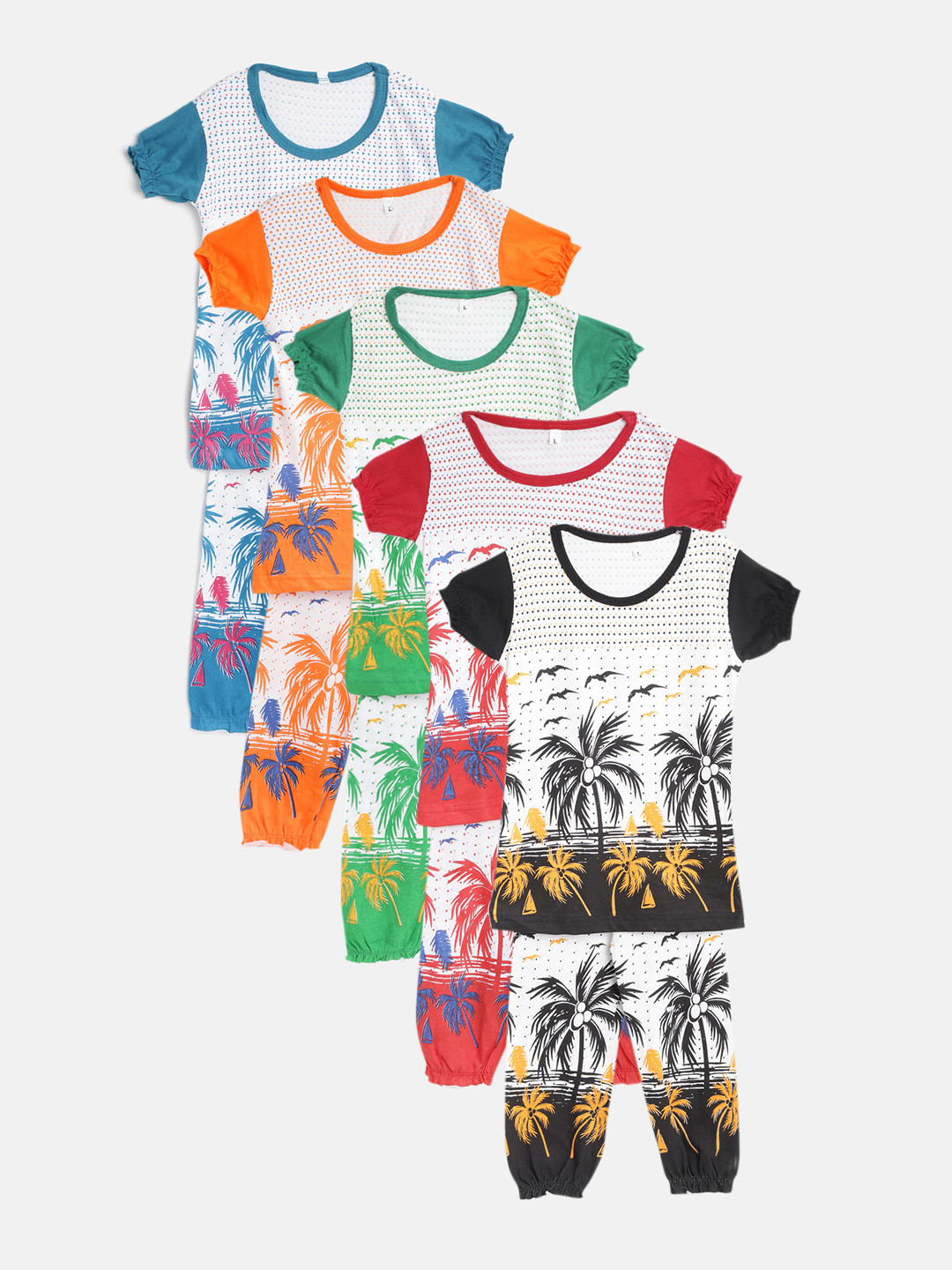 MANZON Girls Pack of 5 Tropical Print Top with Joggers
