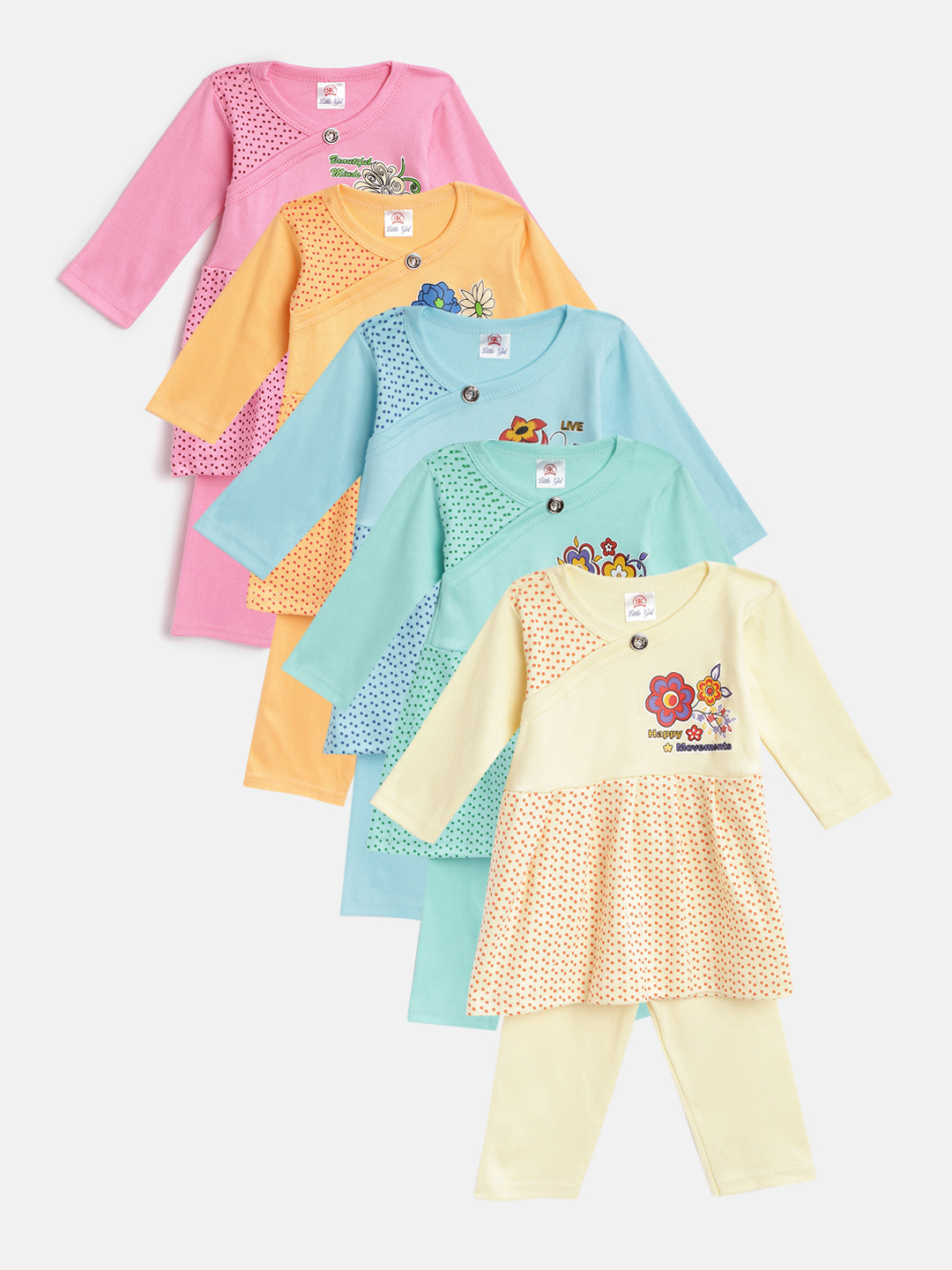 MANZON Girls Pack of 5 Dot & Floral Print Tunic with Leggings