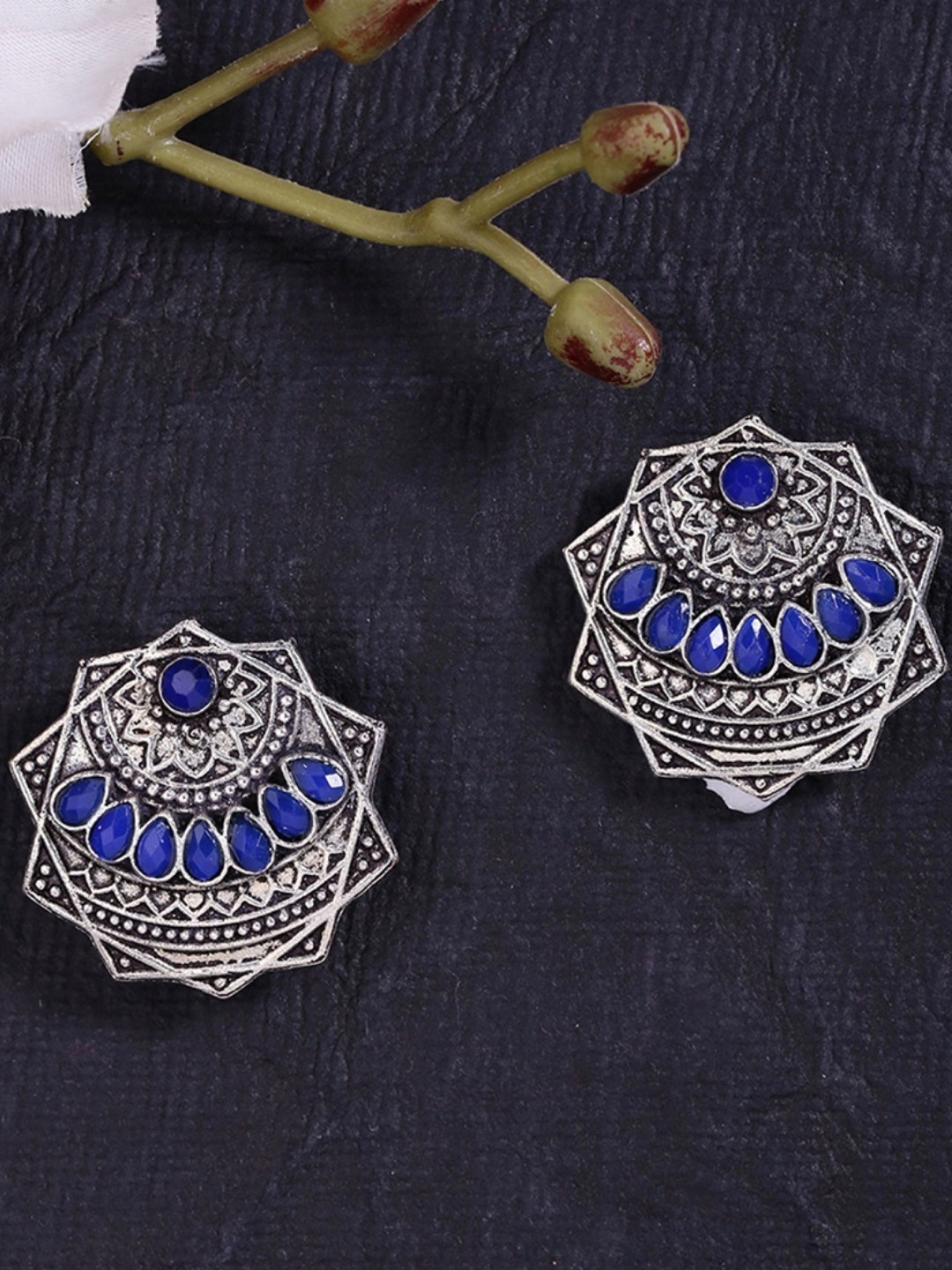 Fida Silver & Blue Circular Studs
