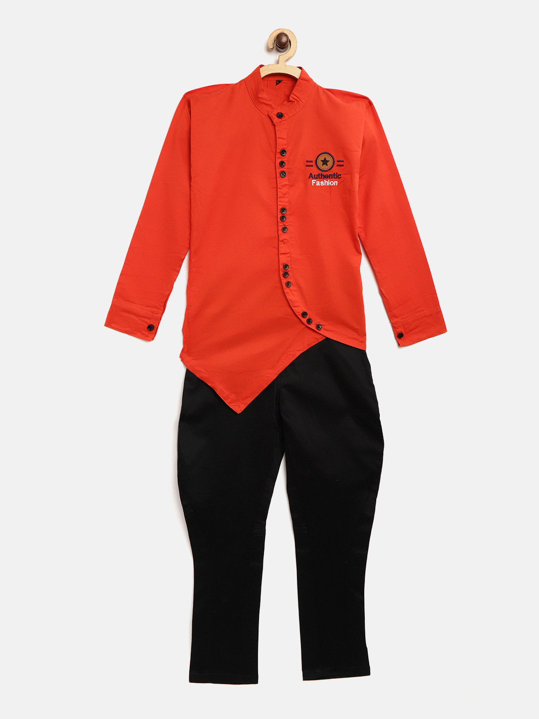AD & AV Boys Orange & Black Solid Kurta with Trousers