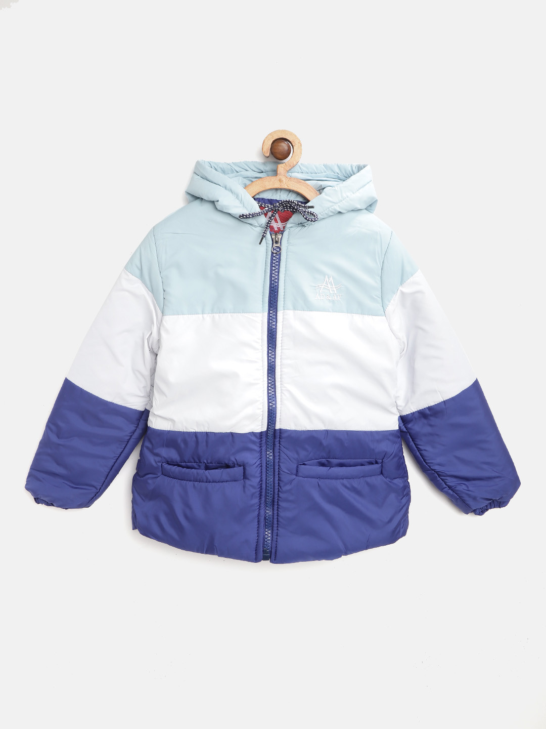 AD & AV Boys Blue & White Colourblocked Hooded Padded Jacket