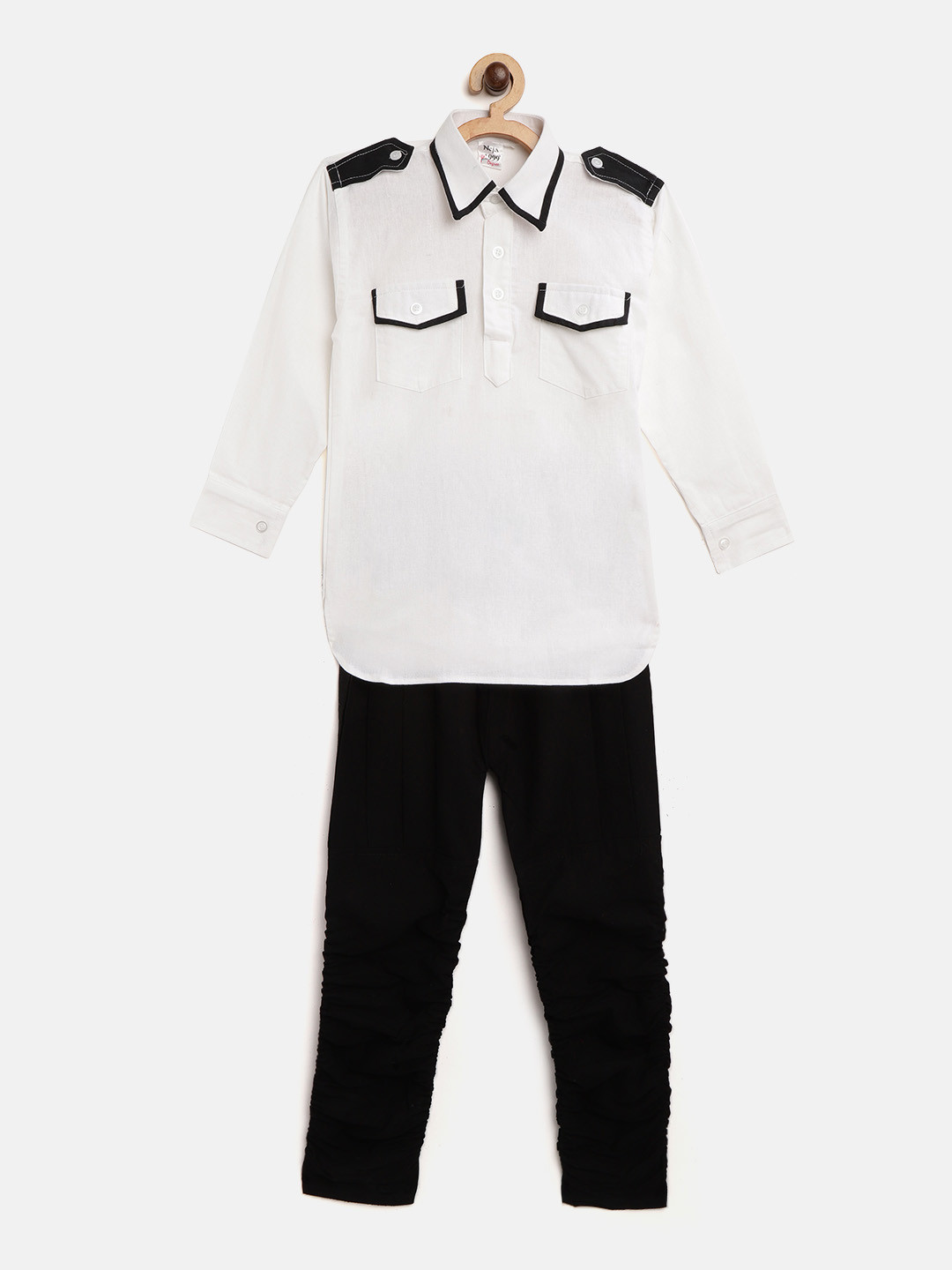AD & AV Boys White & Black Solid Kurta with Trousers