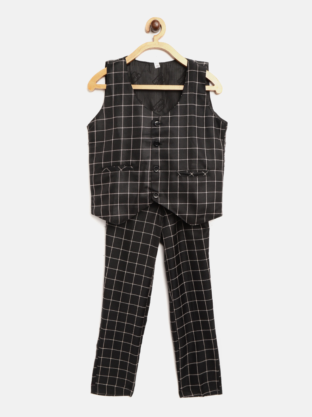 AD & AV Boys Black & Off-White Checked Clothing Set