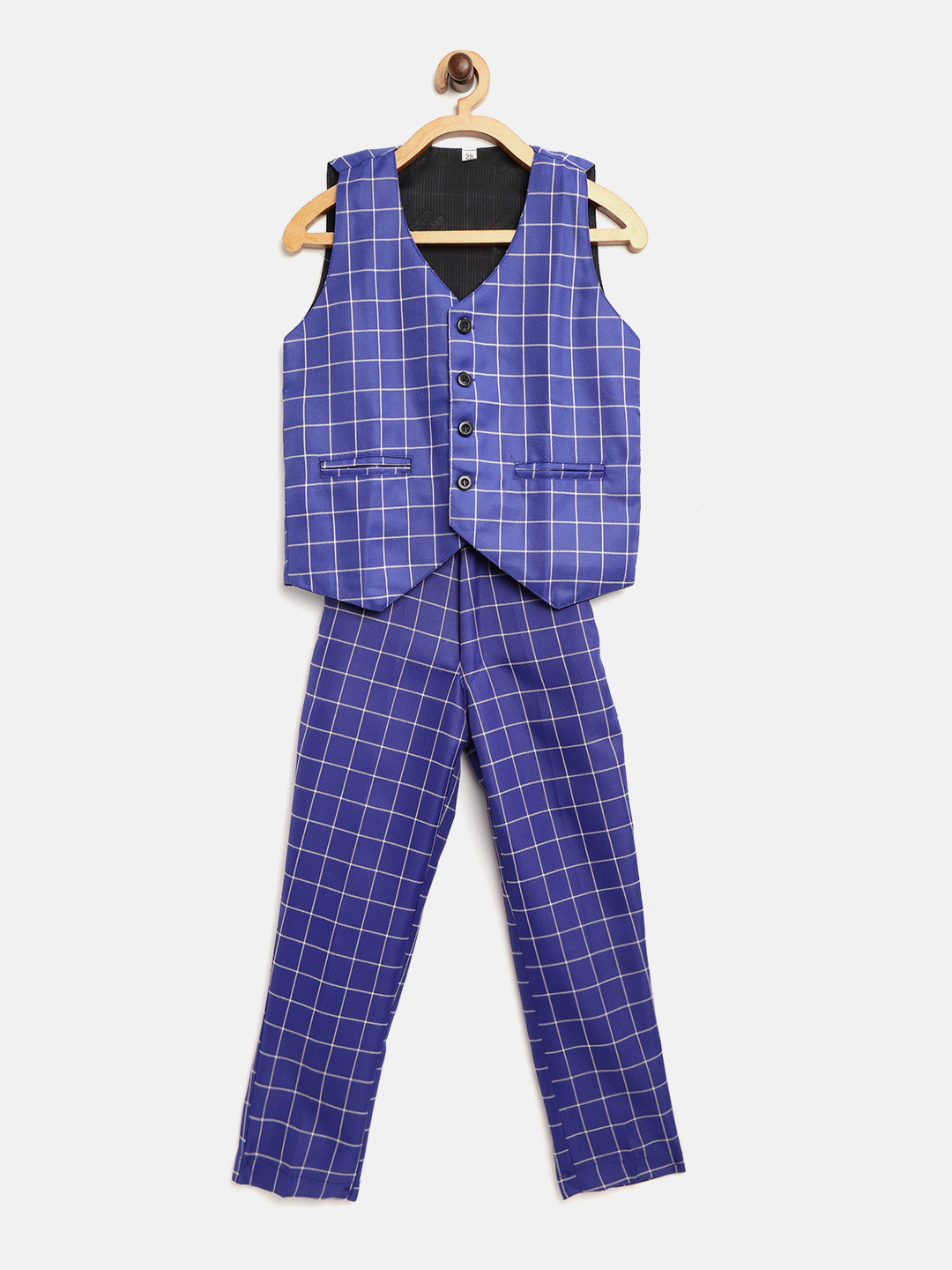 AD & AV Boys Navy Blue & White Checked Waistcoat with Trousers