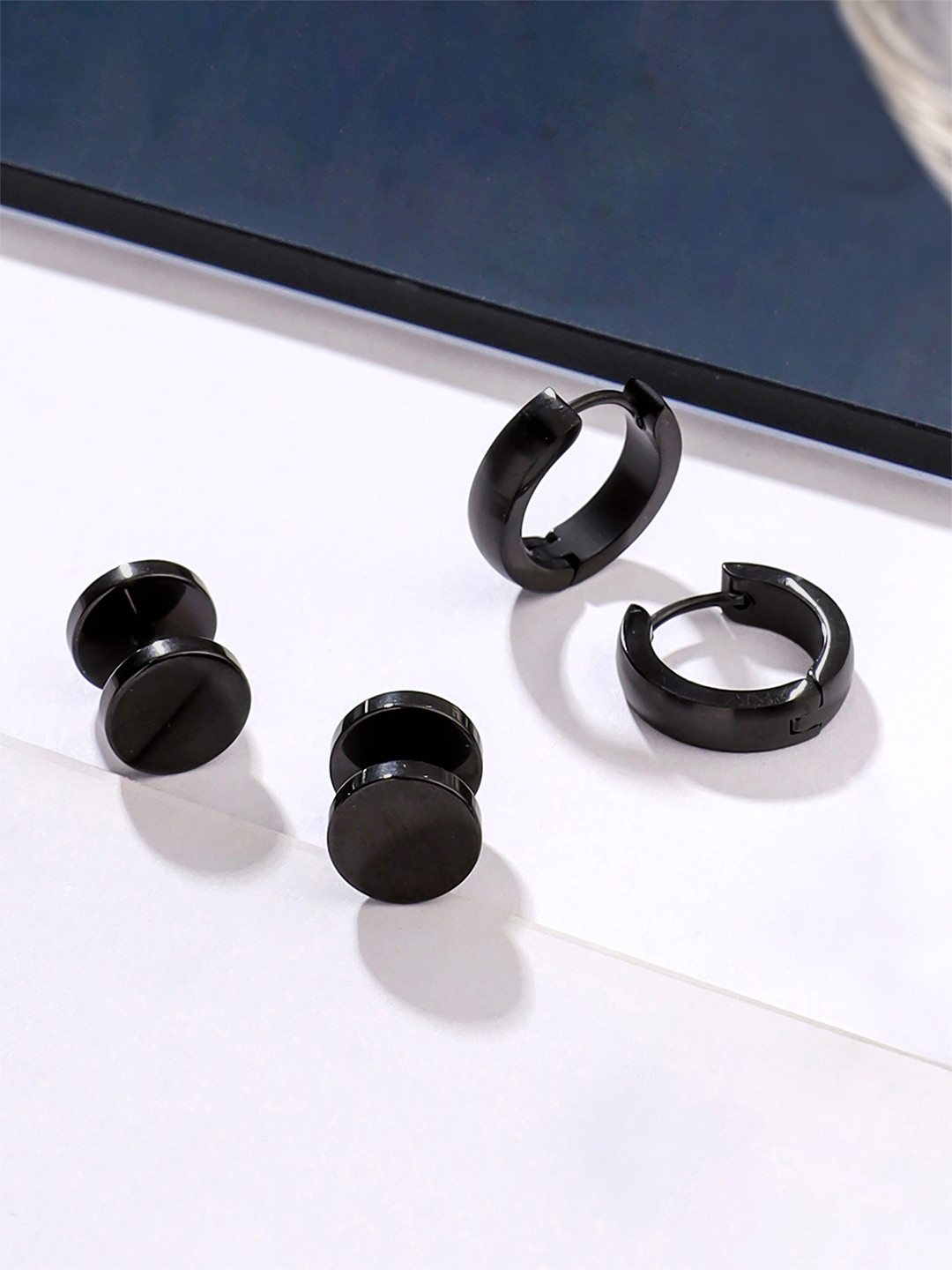 Yellow Chimes Black Set of 2 Circular Studs Hoop Earring