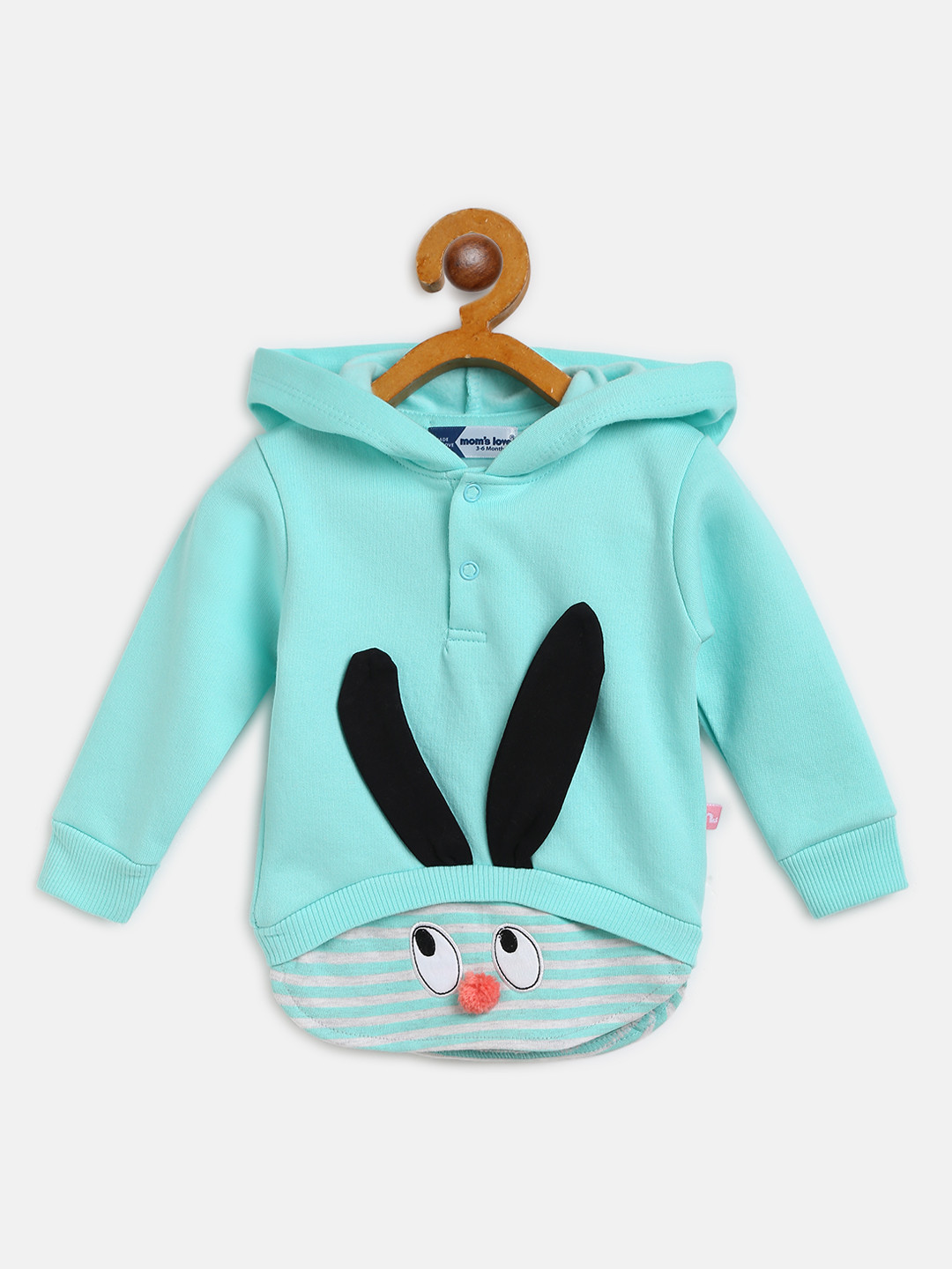 Moms Love Girls Blue & Black Solid Hooded Sweatshirt with Applique Detail