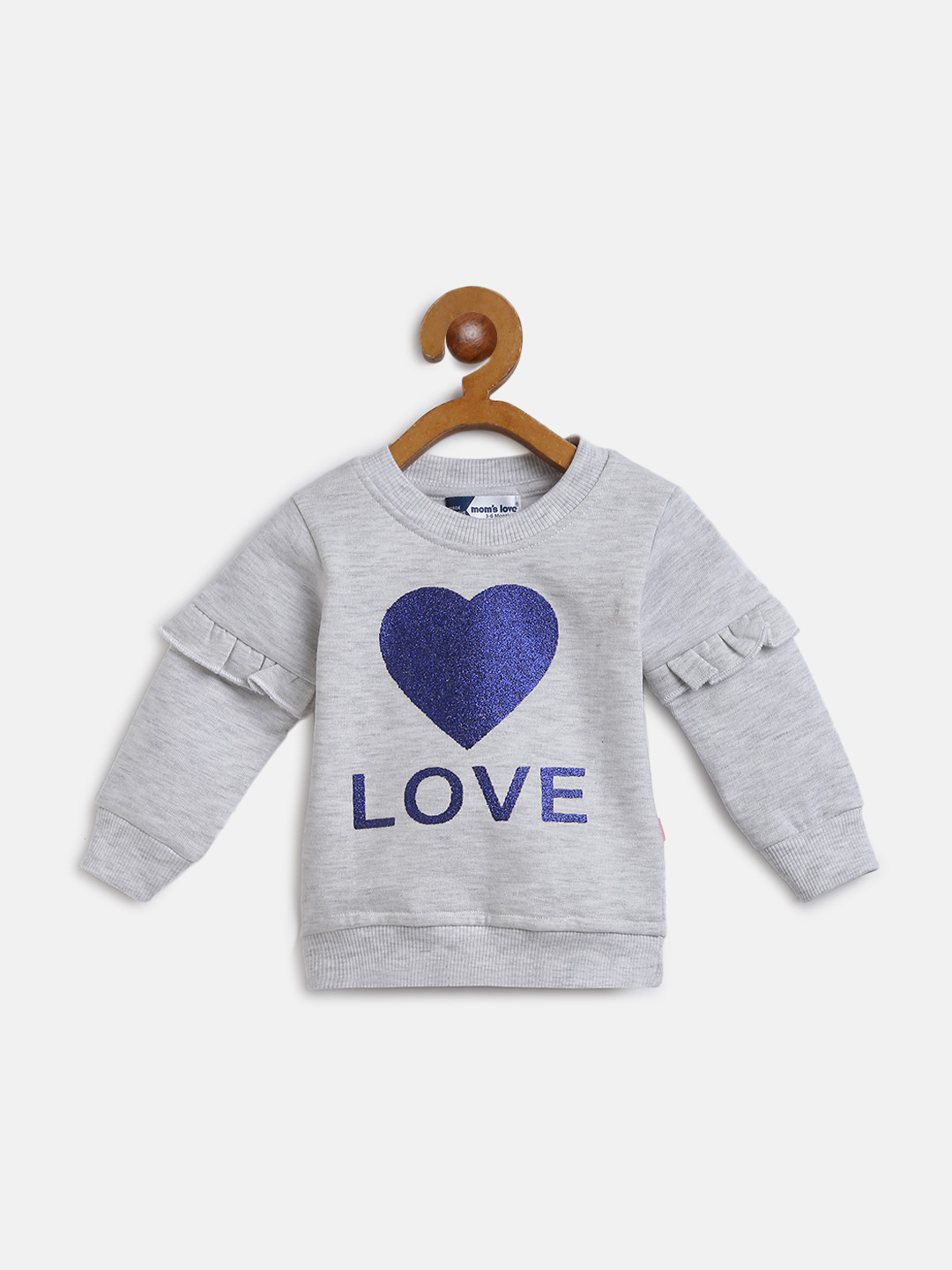 Moms Love Girls Grey Melange & Blue Glitter Love Print Sweatshirt