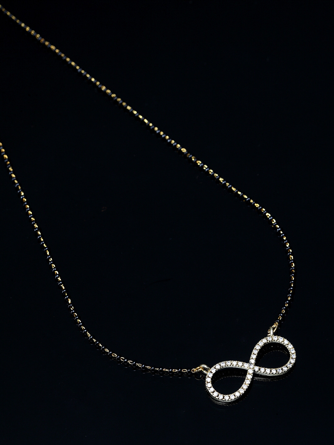 PANASH Gold-Plated Black Solitaire Stone-Studded Beaded Handcrafted Mangalsutra