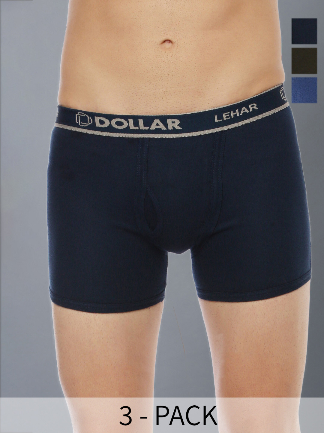 Dollar Lehar Mens Combed Cotton Trunk - Pack of 3 - Assorted