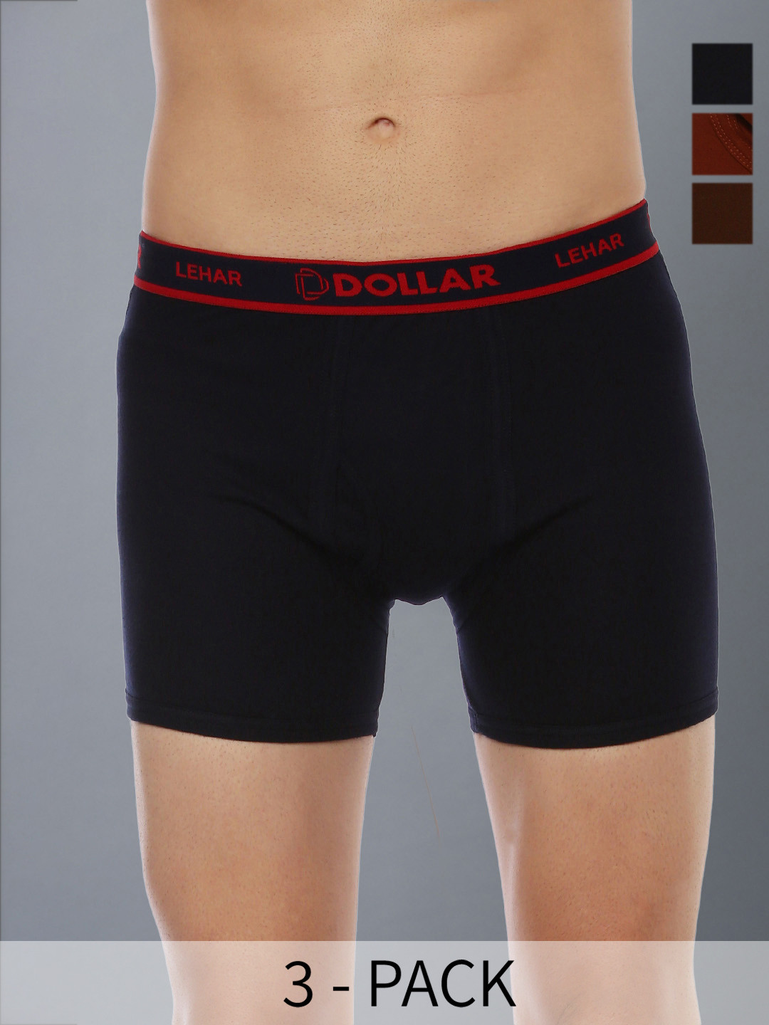 Dollar Lehar Mens Combed Cotton Trunk - Pack of 3 - Assorted