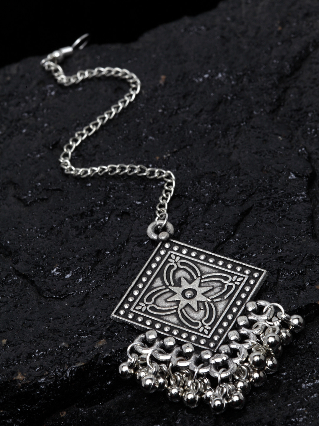 PANASH Oxidized Silver-Plated Handcrafted Maang Tikka