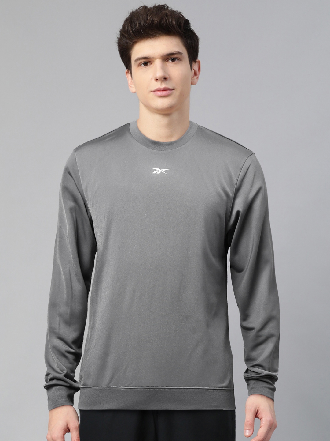 Reebok Men Grey Solid Foundation Training Sweatshirt