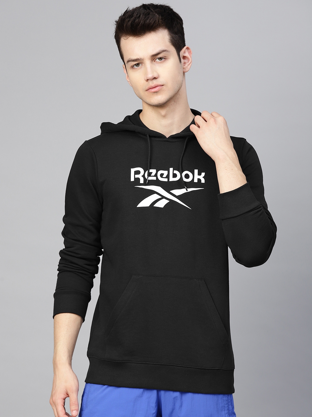 Reebok Classic Men Black Vector Printed Hooded Sweatshirt