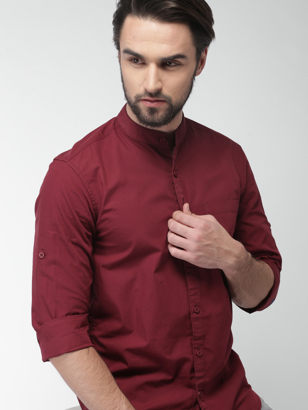 Highlander Maroon Slim Fit Casual Shirt