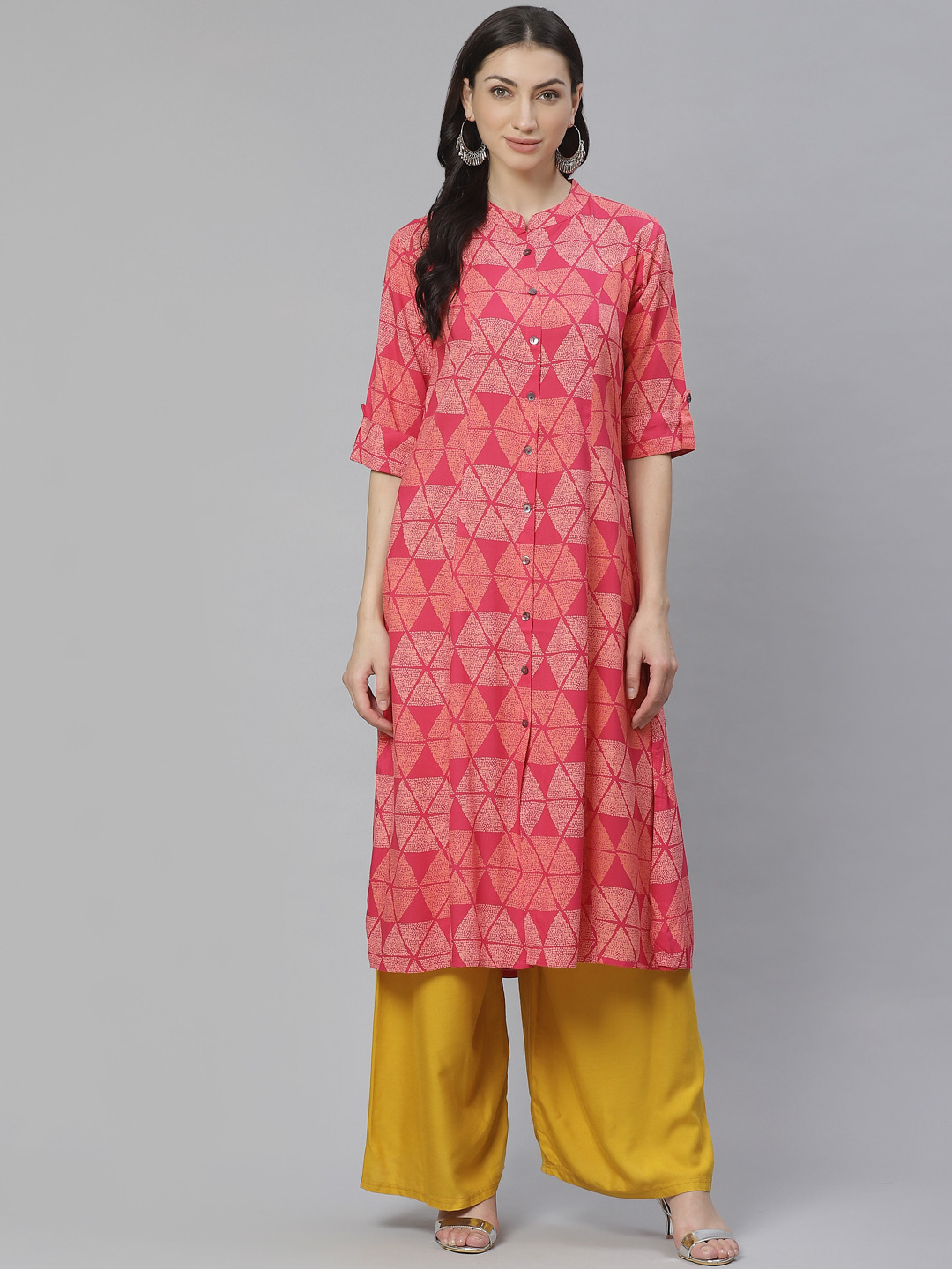 Cayman Women Pink Printed A-Line Kurta