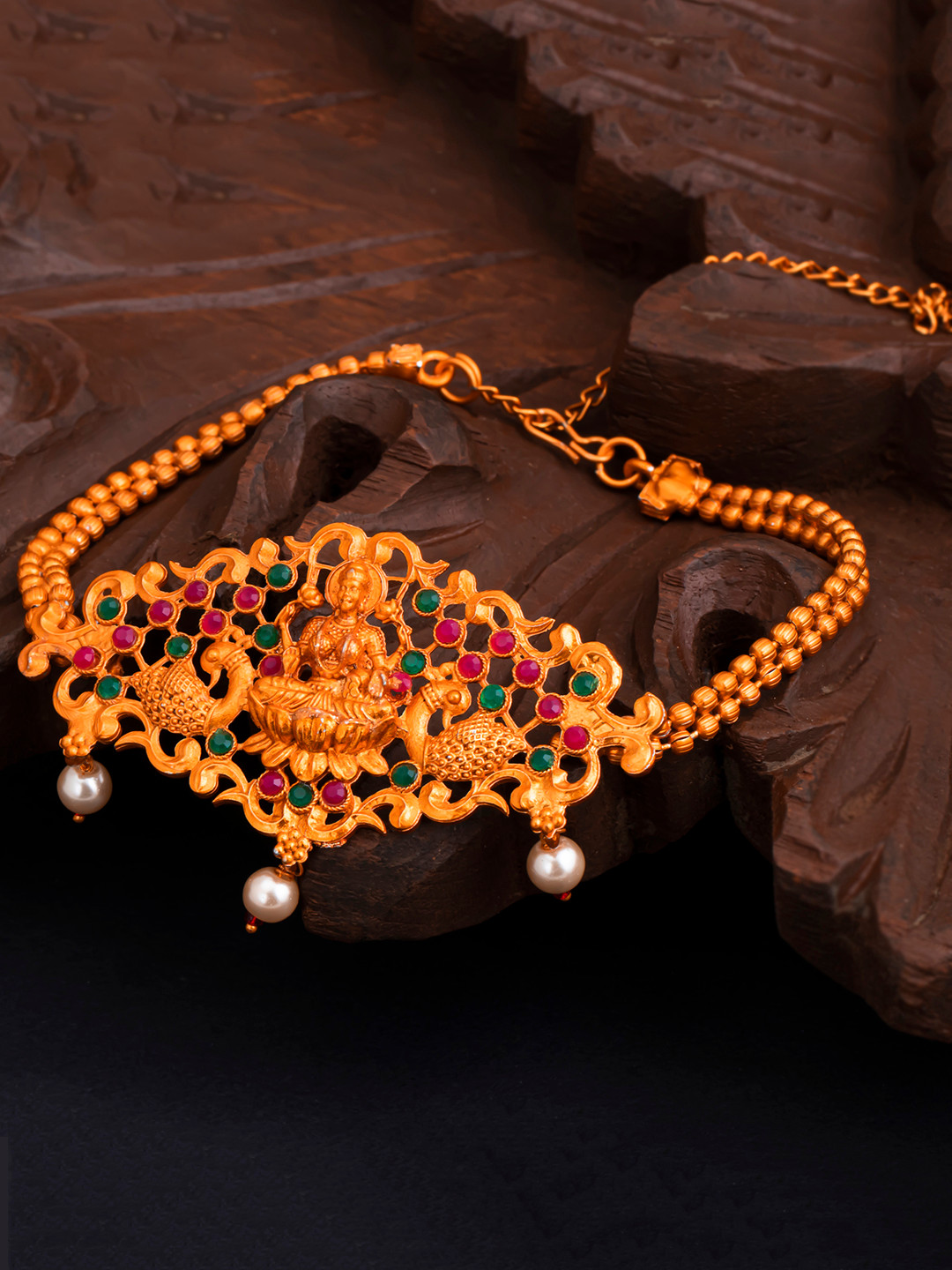Sukkhi Pink Gold-Plated Temple Armlet Bracelet