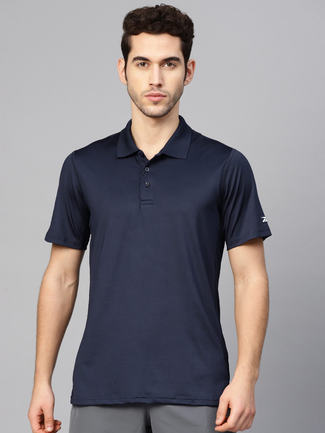 Reebok Men Navy WOR Recycled Solid Training Polo T-Shirt
