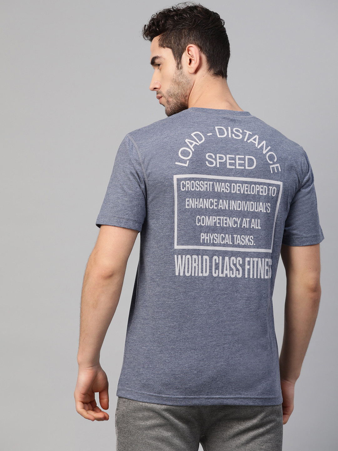 Reebok Men Blue & Off-White Cross Fit Back Printed RC Burnout Training T-shirt