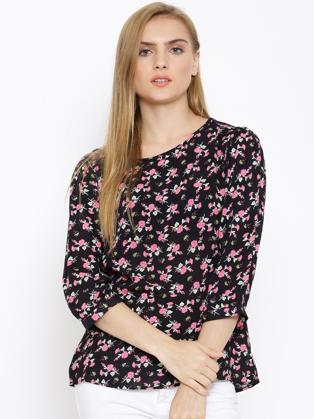 Sera Black & Pink Floral Print Top