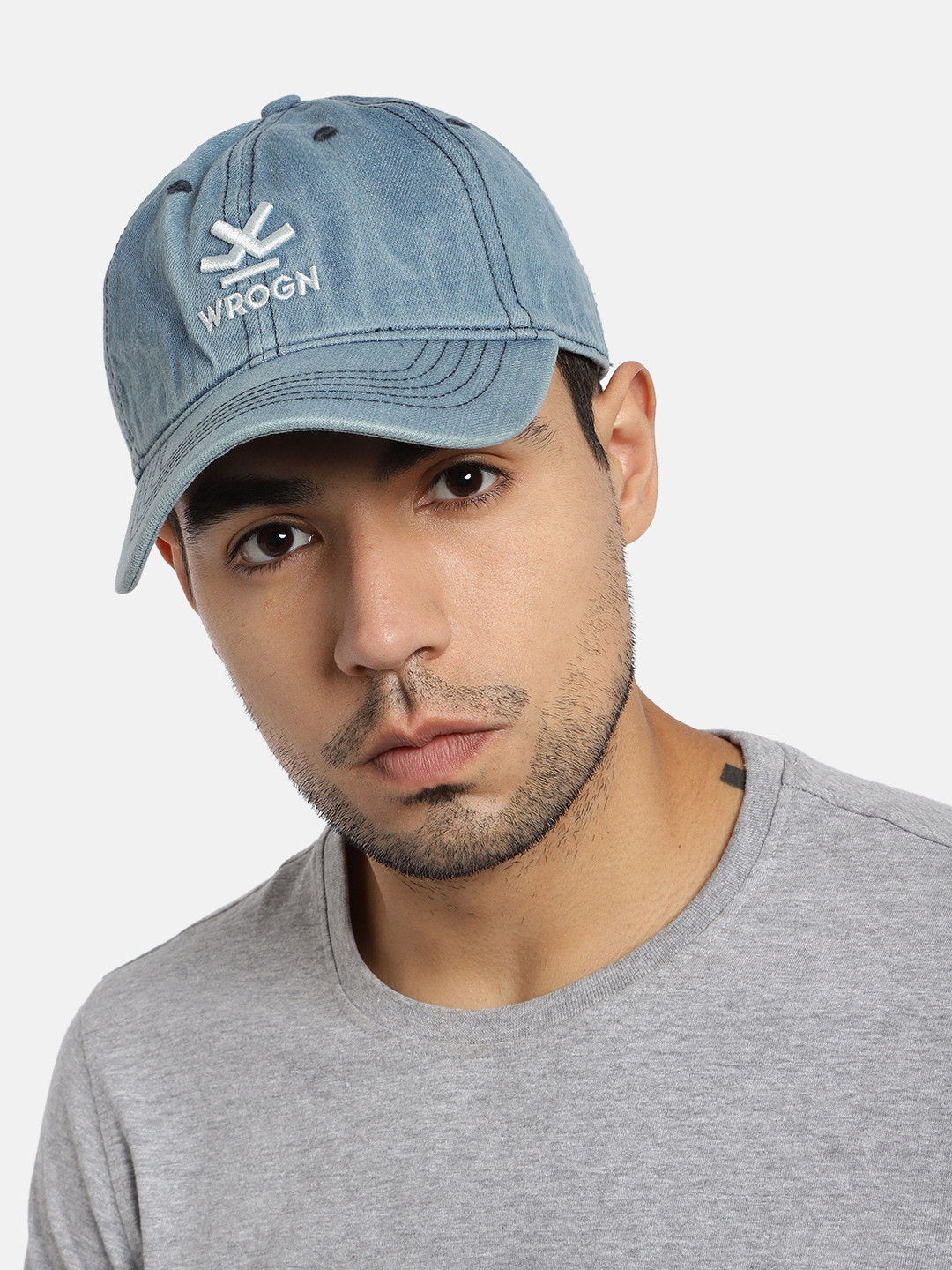 WROGN Unisex Blue Embroidered Denim Baseball Cap