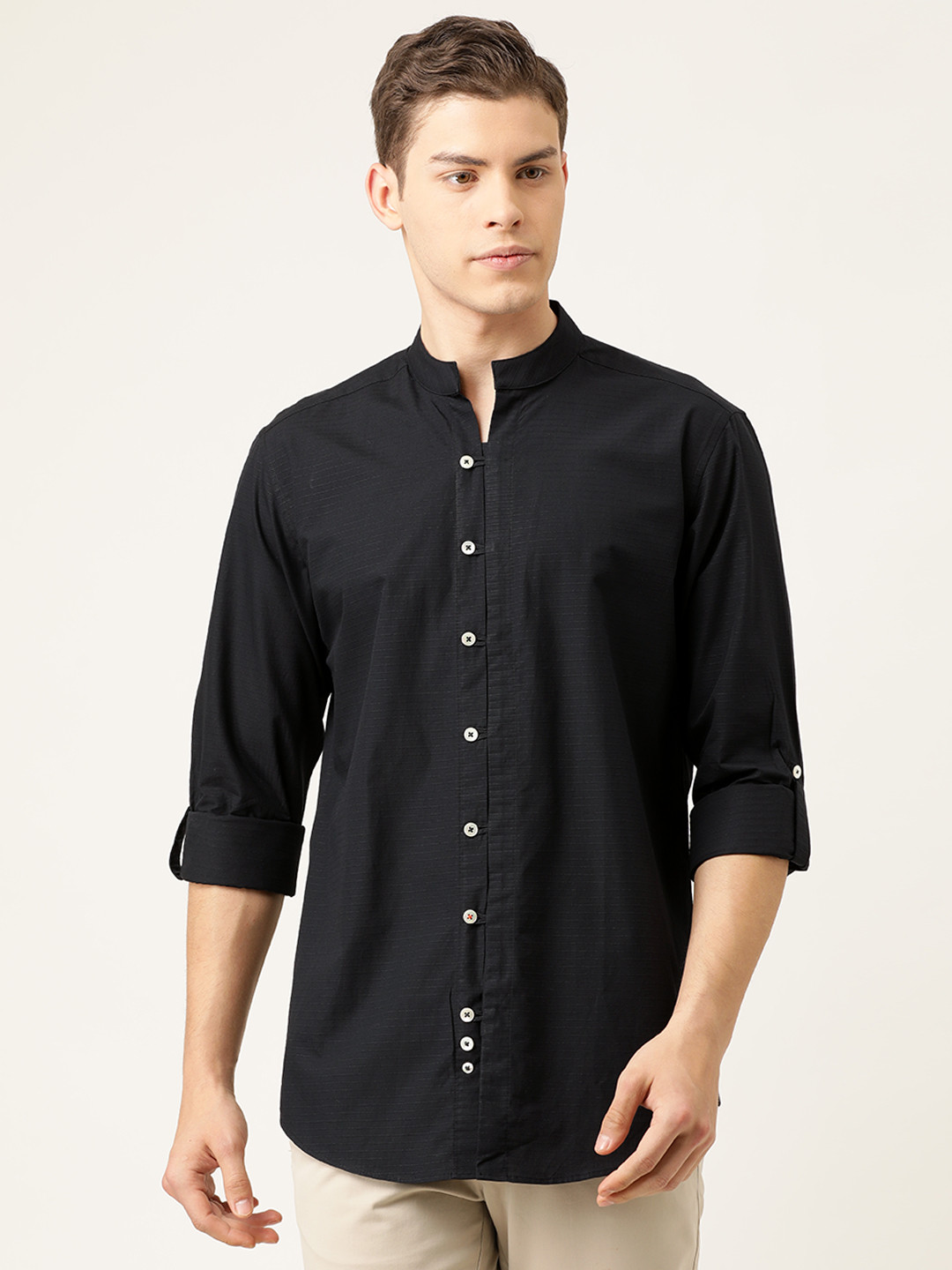 SIMON CARTER LONDON Men Black Slim Fit Striped Casual Shirt