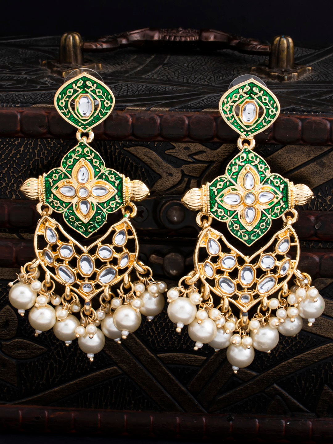 Sukkhi Green Gold Plated Taselled Classic Drop Earrings