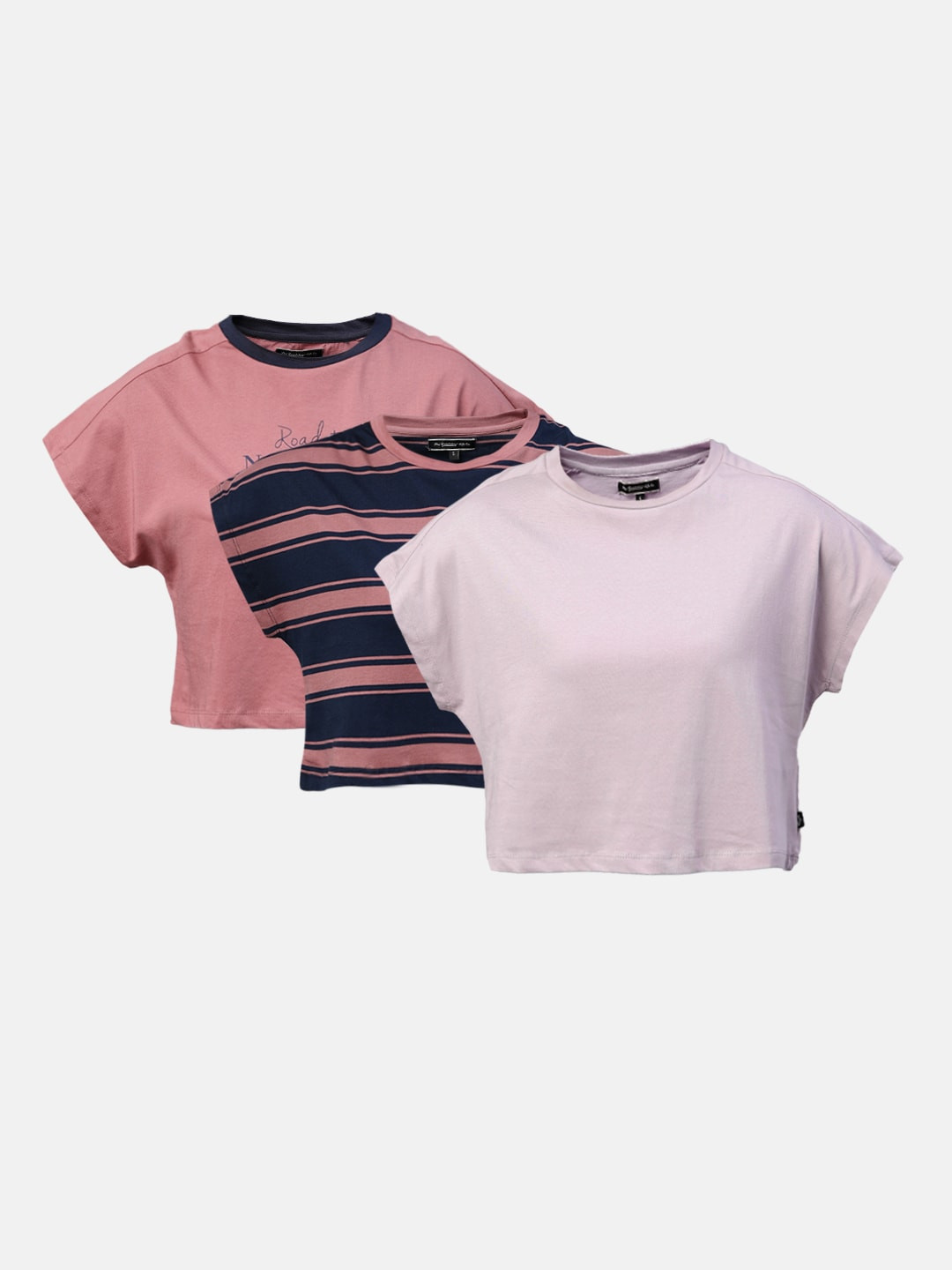 Roadster Women Pack Of 3 Pure Cotton Boxy Fit T-shirts