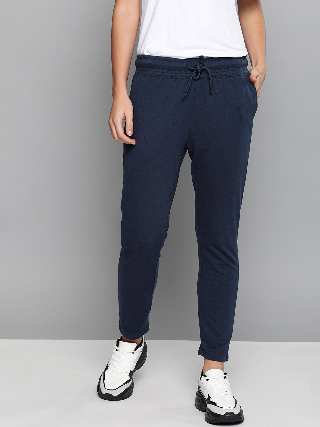Harvard Women Navy Blue Solid Straight Fit Track Pants