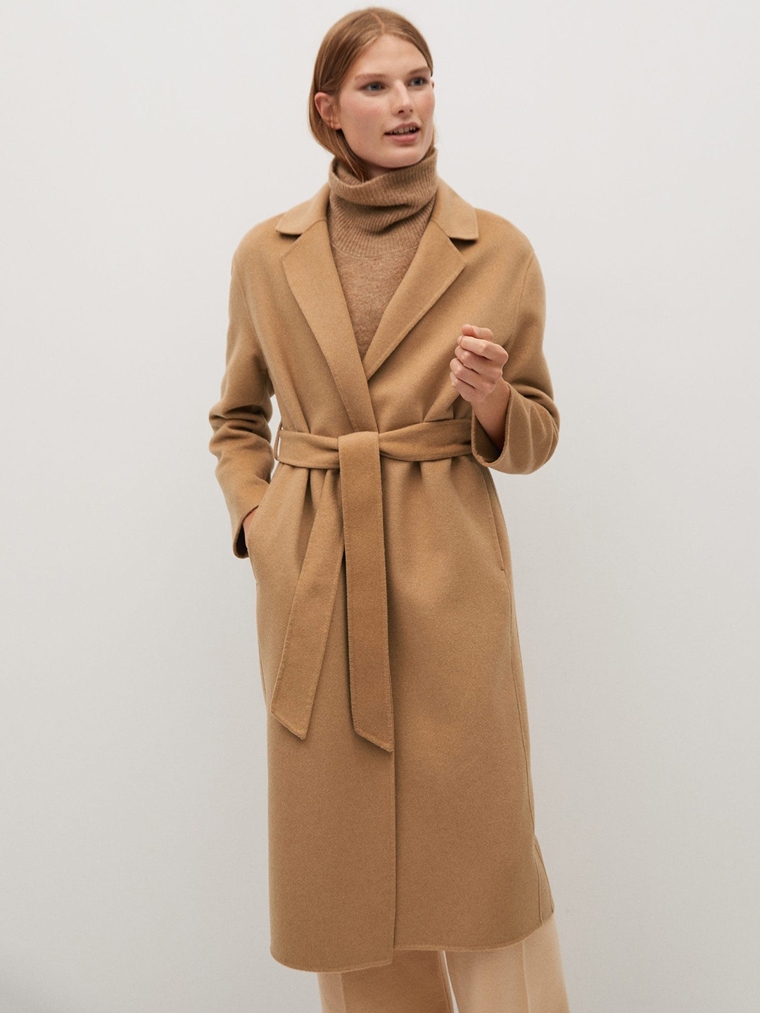 Buy MANGO Women Beige Knee Length Sustainable Handmade Front Open Overcoat  With Belt - Coats for Women 12676998 | Myntra
