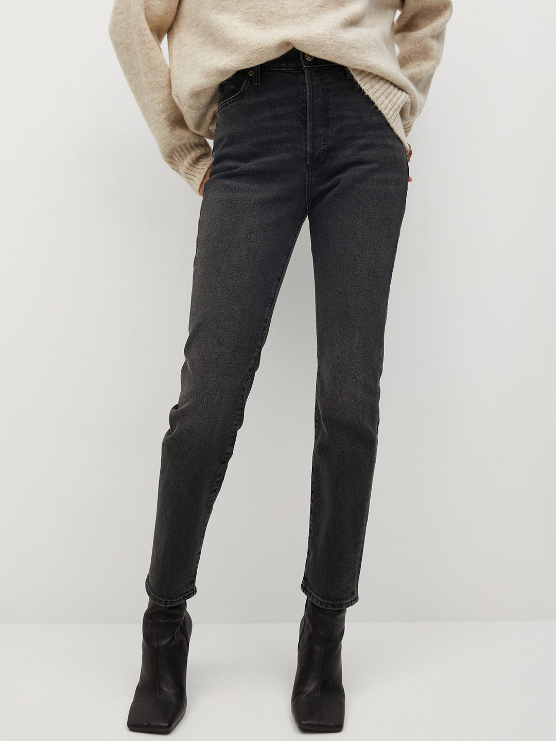 MANGO Women Black Sustainable Slim Fit High-Rise Clean Look Stretchable Jeans