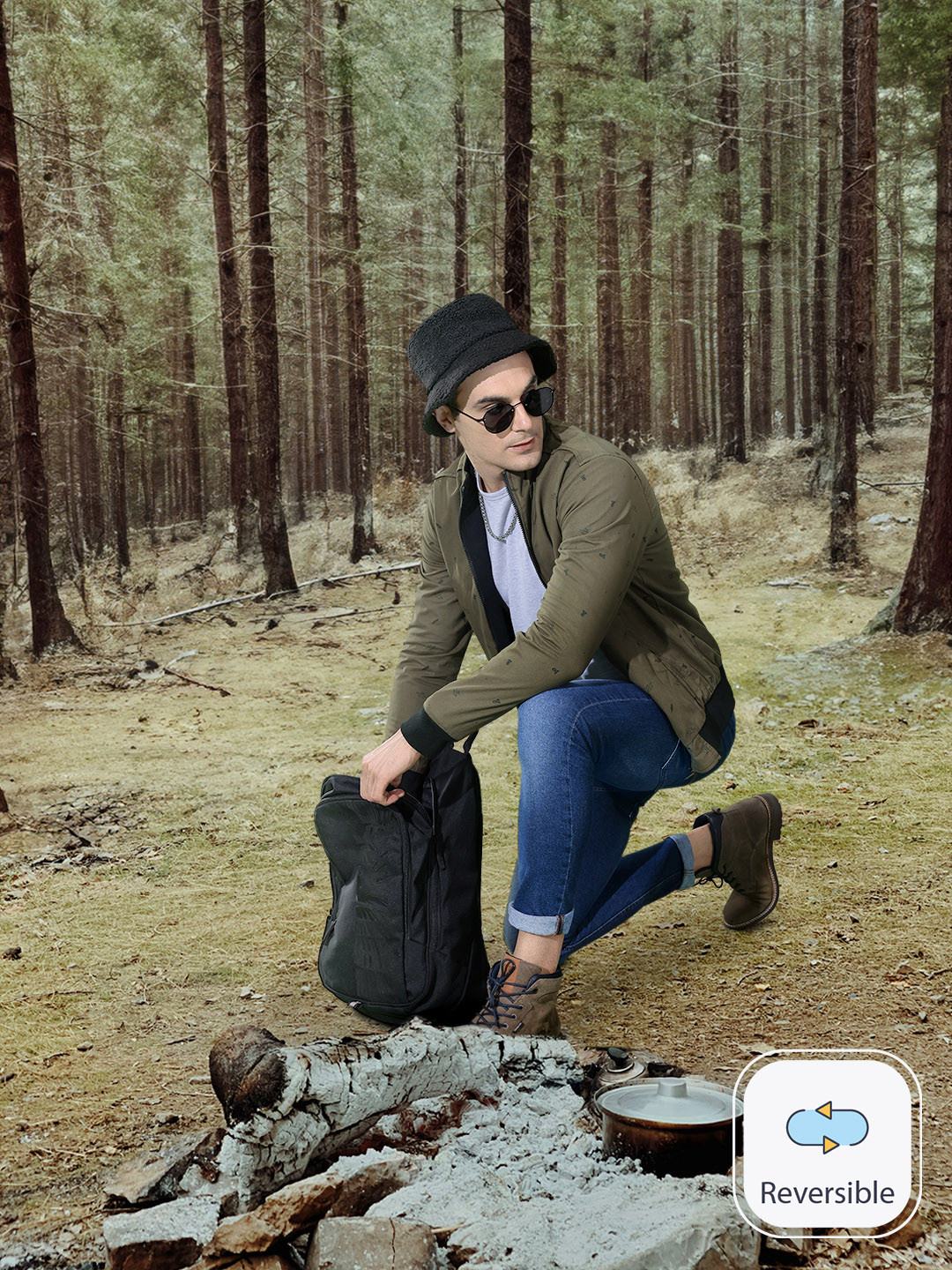Roadster Men Black & Olive Green Solid Reversible Sustainable Bomber Jacket