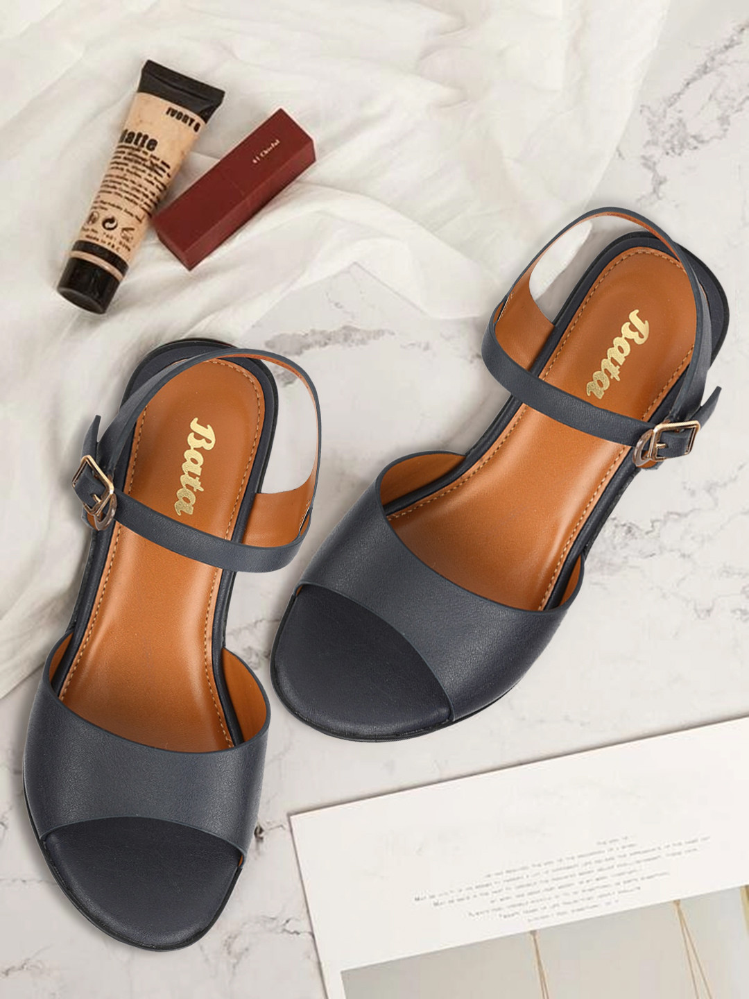 Bata Women Navy Blue Solid Block Heels