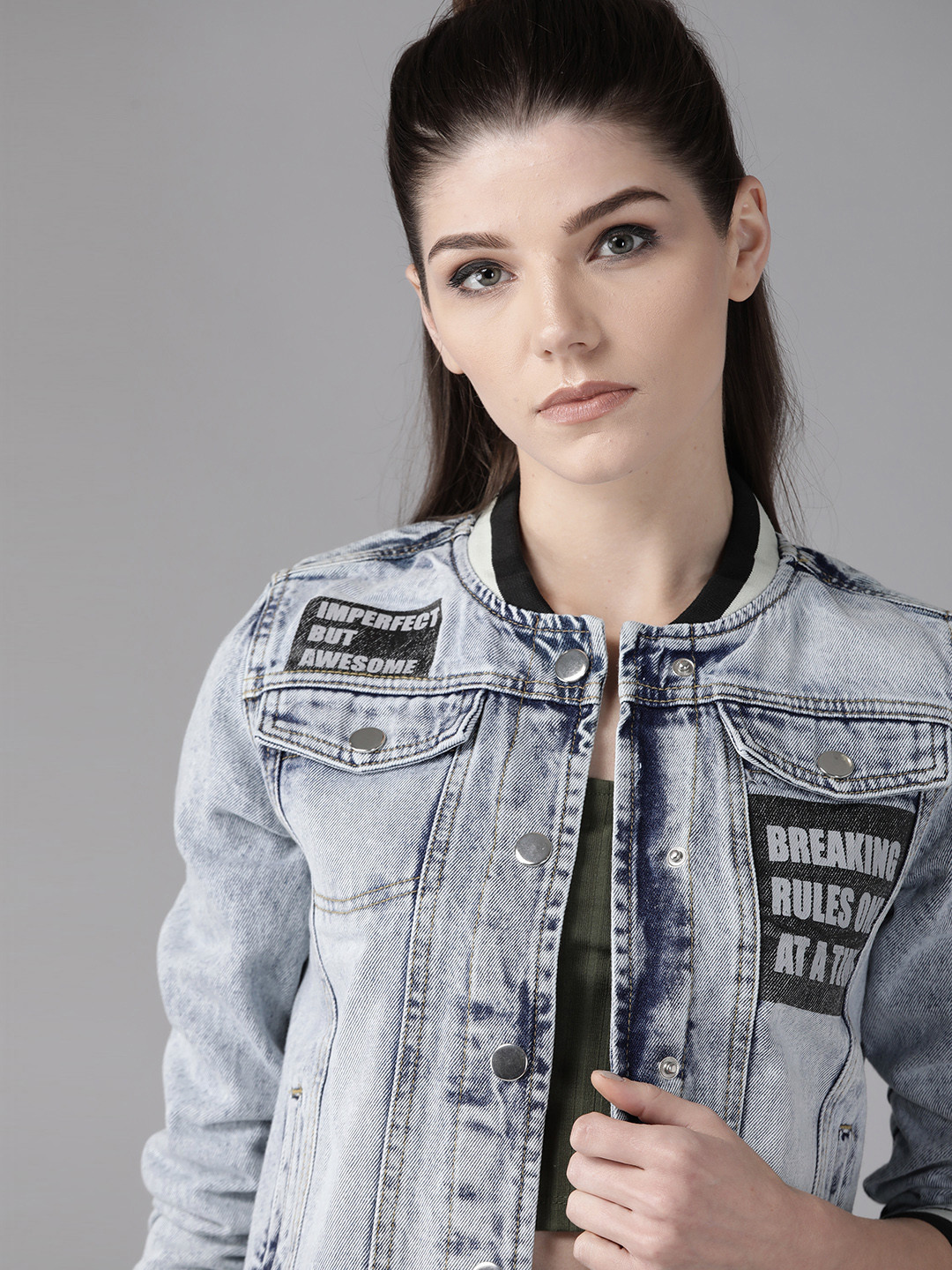 Pure Cotton Denim Bomber Jacket 