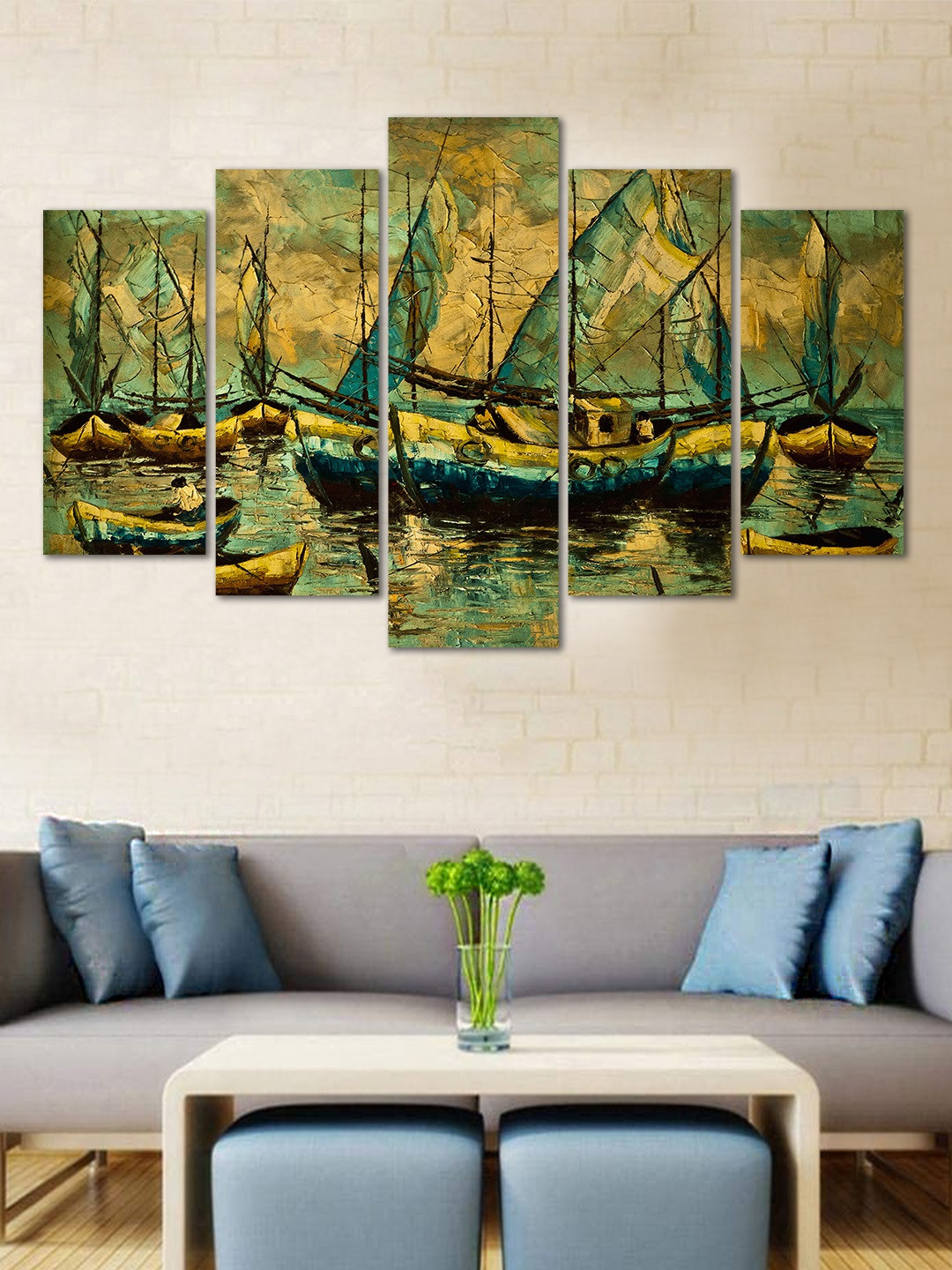 WENS Sailing Vessel Paper 5 Piece Wall Rectangle Paintings Wall Art