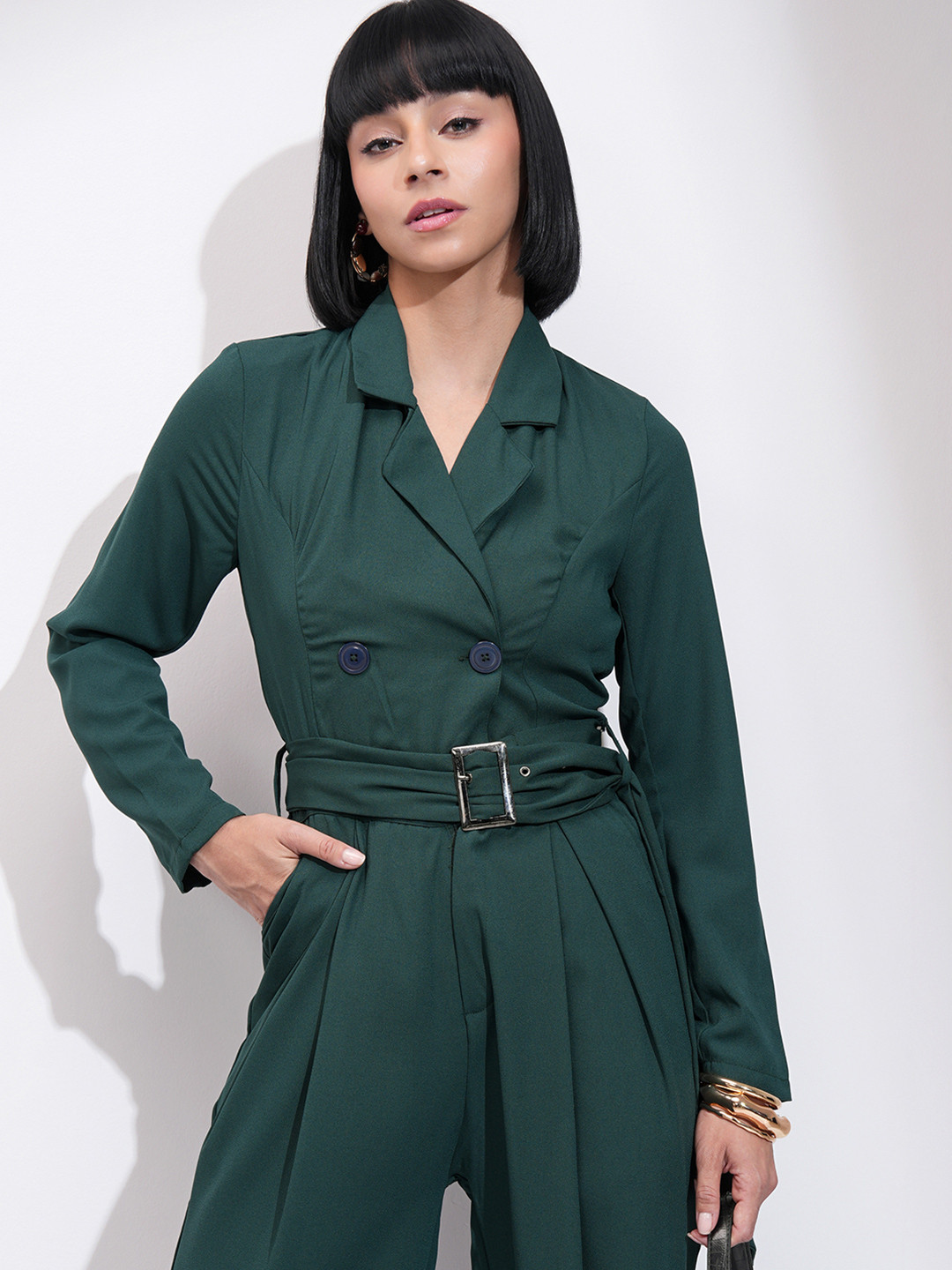 CHIC BY TOKYO TALKIES Women Green Solid Capri Jumpsuit