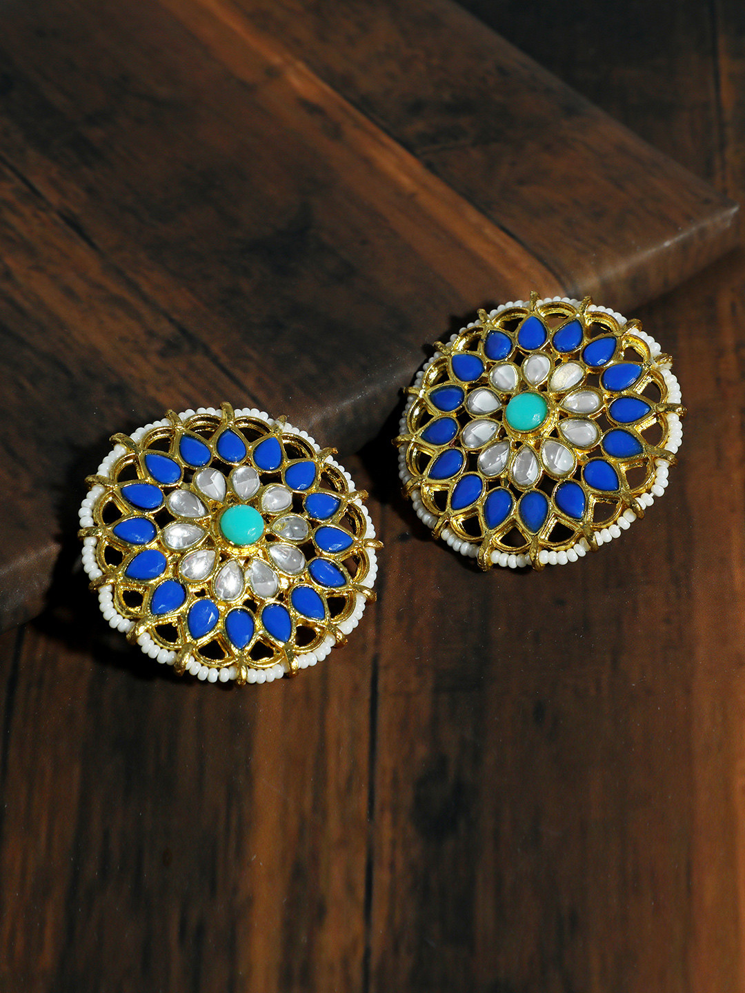 KARATCART Blue & Green Gold Plated Handcrafted Circular Studs