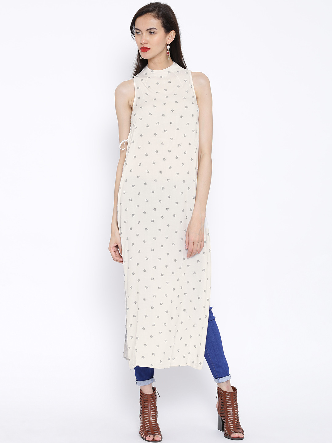 Tokyo Talkies Off-White Printed High Slit Maxi Tunic