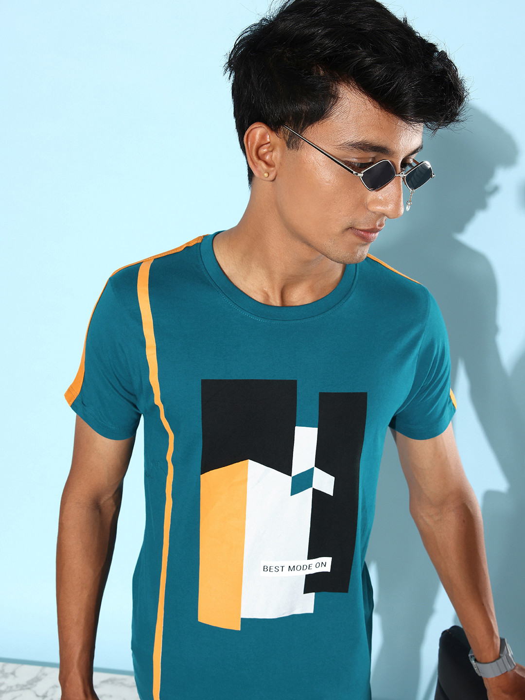 Moda Rapido Men Royal Teal Blue Bucket List Pure Cotton T-shirt