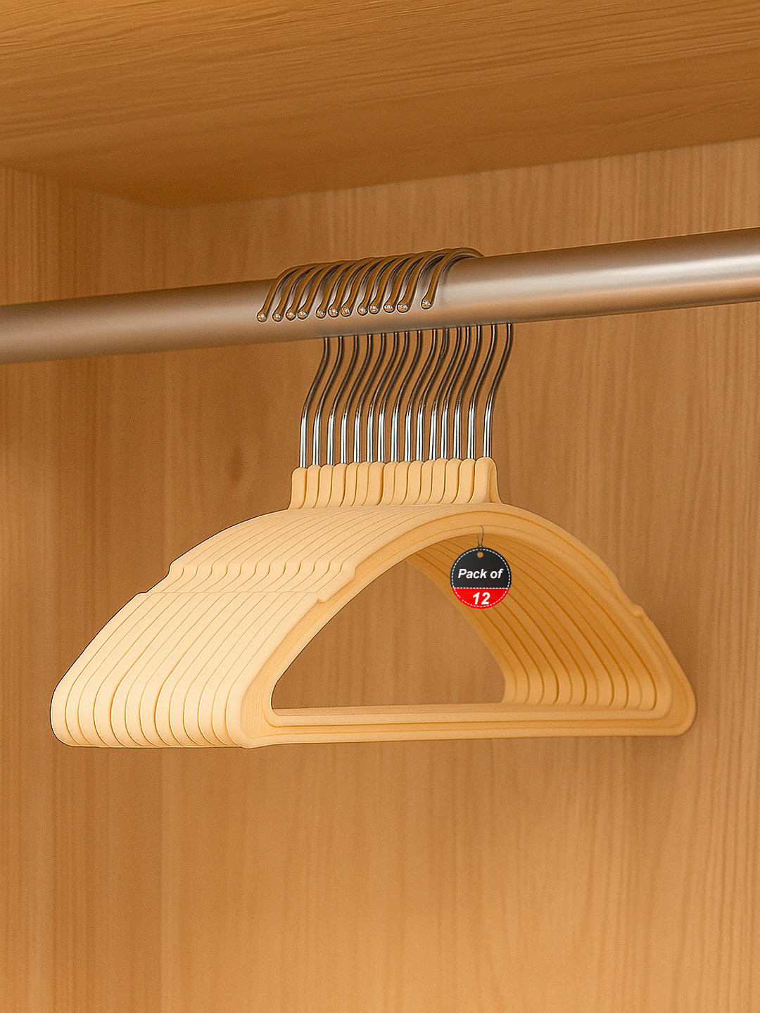 Kuber Industries Pack Of 12 Cream-Coloured Solid Plastic Hangers